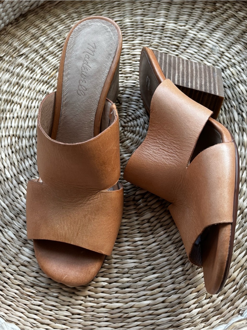 Madewell Cognac Leather Block Heel Mules Tessa leather 9